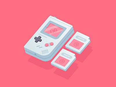 2x Dribbble Invites ✌️ debut dribbble invite game gameboy giveaway icon invitation invites pink player ticket vector