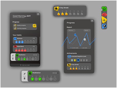 Habit Tracker Mobile App (Dark Mode) figma figmadesign habit minimal mobile mobile app tracker ui ux vector