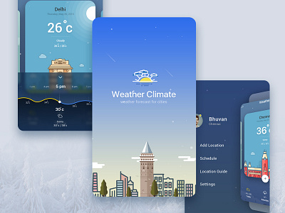 Weather Splash and Menu Concept app icons illustration india interaction interface ios mobile app ui uxd vector weather