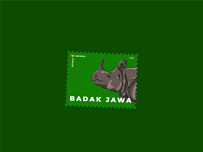 Badak Jawa Stamp cartoon illustration design drawing illustration rhino stamp stamp design stamps vector