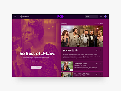 POD Watchlist app color concept desktop gradient interface layout movie tv ui ux website