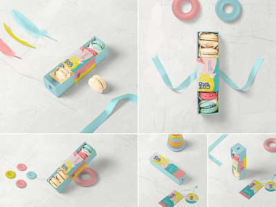 Macarons Box Mockups bakery biscuits box branding food macarons mockup pack packaging packing product scene tray wrapper wrapping