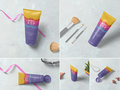 Cosmetic Tube Mockups branding cosmetic cream design mock mockup packaging packing paste plastic presentation scene showcase soft tube up