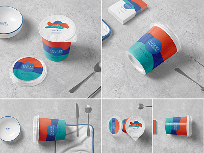 Yogurt Cup with Foil Lid Mockups bottle branding cream cup curd dairy foil greek logo mock mockup packaging plastic scene up