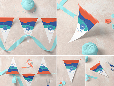 Triangular Party Flag Mockups advertisement branding campaign event flags hanging mock mockup party promotion publicity scene triangle up