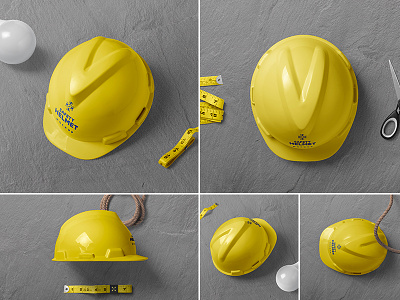 Safety Helmet Mockups architect brand branding built company construction identity logo mock mockup safety scene template up work