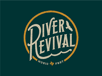 River Revival air apparel badge logo music music festival river sun texas typography water