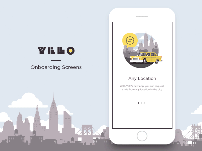 Yelo App Onboarding Screens aftereffects animation app branding daily ui data visualization design flat icon icons illustration isometric logo mobile ui ux vector web web design website