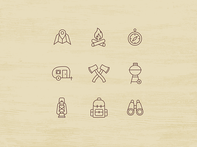 Icon Set Camping Theme app branding daily ui data visualization design flat graphic design icon icons identity illustration infographic logo mobile ui ux vector web web design website