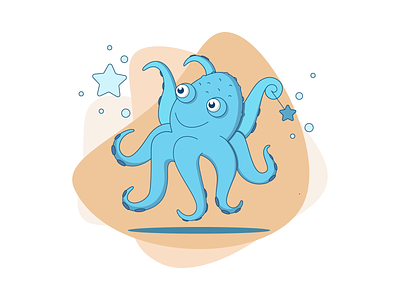 W is for Wizard art flat illustration octopus wizard