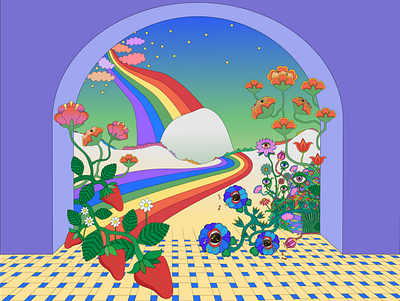 Utopian Dreams floral graphic art graphic design graphic landscape illustration illustrator landscape psychedelic rainbows utopia