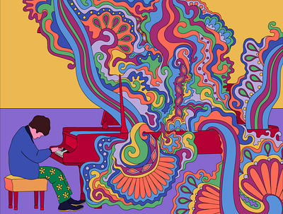 Piano Man 1960s design graphic art graphic design graphic landscape illustration illustrator paisley pop art psychedelic vector