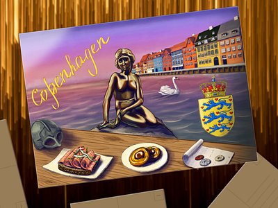 Postcard from Copenhagen artwork card copenhagen denmark design illustraion illustration mermaid postcard swan travel viking