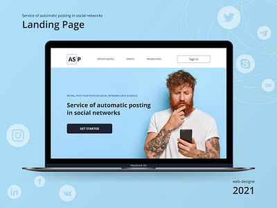 Service of automatic posting in social networks automatic posting figma landing landing page service design social networks web web design website