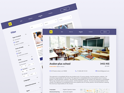Website for the selection of an educational institution educational institution figma filter school search website design