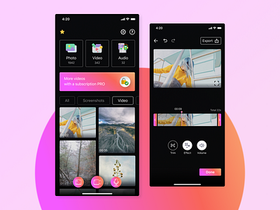 Mobile application that takes video, takes screenshots and audio app audio recordings design figma ios media screenshot ui ui design ux ui video