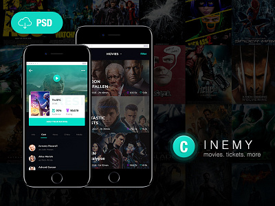 Movie App Cinemy app design freebie ios iphone mobile movie psd resource ui ui kit ux