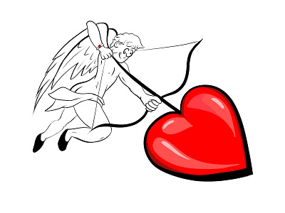 Cupid black and white cartoon cupid fun funny heart humor illustration ink love red valentines valentines day wings