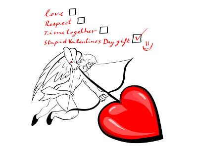 Cupid Checklist black and white cartoon cupid fun funny heart humor illustration ink love red valentines valentines day wings