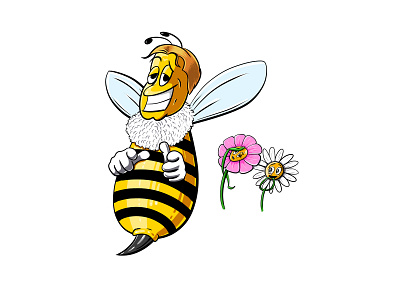 Bee animal bee bumblebee cartoon color daisy flirt flower fun funny garde humor illustration insect plant sarcasm spring sting