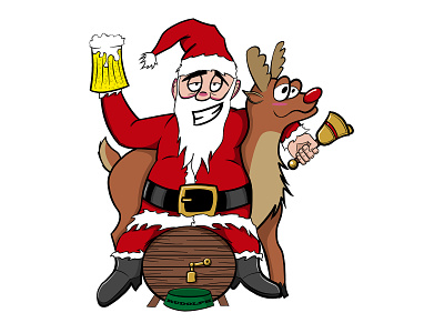 Drunken Santa animal beard beer bell cartoon christmas color cool drunk funny humor illustration red reindeer rudolph santa