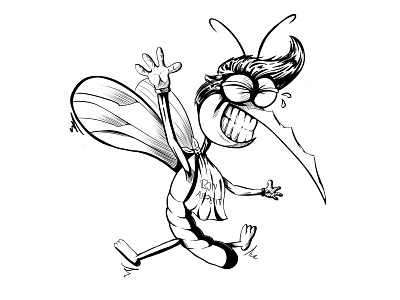 Mosquito animal cartoon comic cool enjoy enjoyment evil food fun funny humor illustration ink insect laugh monster naughty smile stylish wings