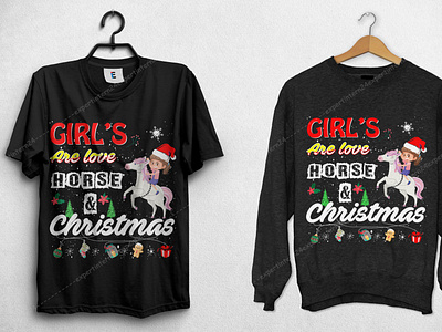 Girls who love christ mas and horse Christmas T-shrit design