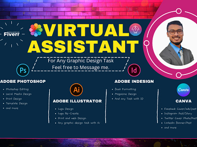 I will be a virtual assistant for any graphic design task adobe photoshop designer graphic design virtual assistant