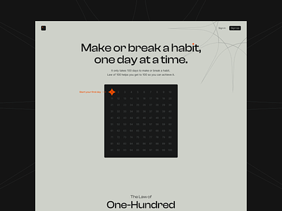 Law of 100 — Create a habit calendar color design designui desktop green habit minimal orange product tracker typography ui ux web website