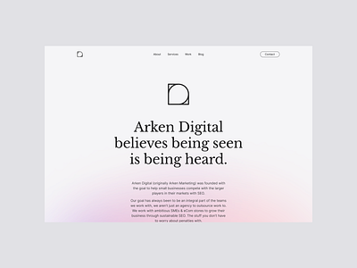 Arken Digital - About Intro about agency branding design desktop gradient intro minimal profile subtle typography ui ux website
