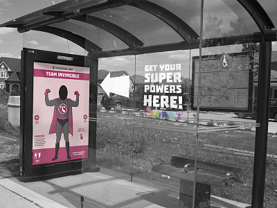 Interactive Bus Shelter - Team Invincible bus shelter depression graphic design installation mental health social communication campaign superhero team invincible