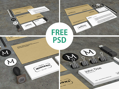 Stationery PSD Mockups (FREE PSD) brand business card design download free freebie identity letter mockup psd stationery