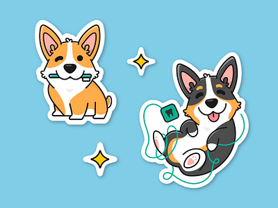 Corgi Dentist Stickers corgi design dog illustration flat graphic design illustration illustrator sticker design vector