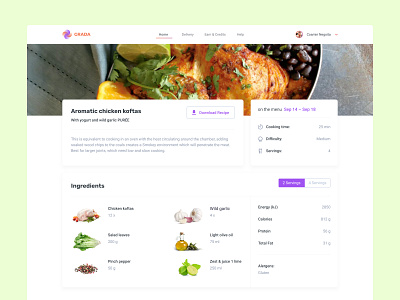 Recipe – Detail Page app chicken colorful concept cooking culinary food and drink foodie ingredients meal planner recipe uidesign user inteface uxdesign web