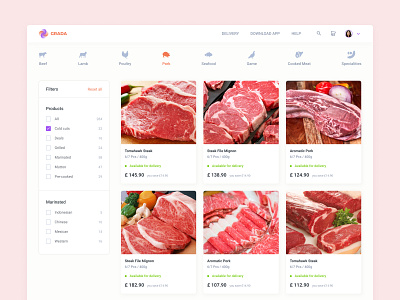 Meat Category — Search & Filter beef category cooking culinary ecommerce filter marketplace meat search bar sort by sorting tab tabbar ui design user inteface web