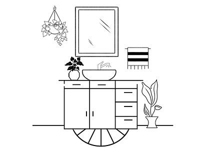 Bathroom black and white doodle art doodles dribble home illustration illustration art ink line lineart plants productdesign