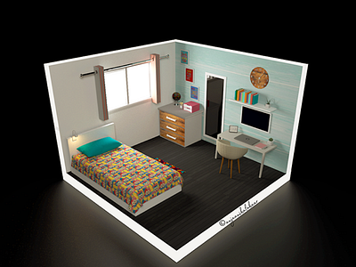 Isometric Bedroom 3d 3d art 3d illustration 3d modeling 3dsmax anjaanikalakaar bedroom isometric isometric art isometric illustration texture