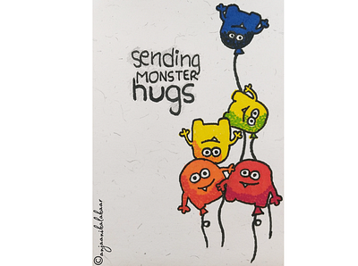 Monster Hugs anjaanikalakaar art color pencil colors design dribble artist flat hand drawn hugs love yourself minimal monster paper craft pencil drawing sketchbook