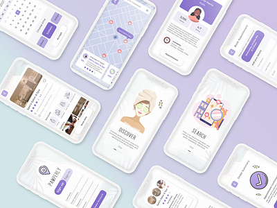 Spa Finder Mobile App Concept app design minimal pastels reviews salon salon app salon logo spa typography ui ux vector