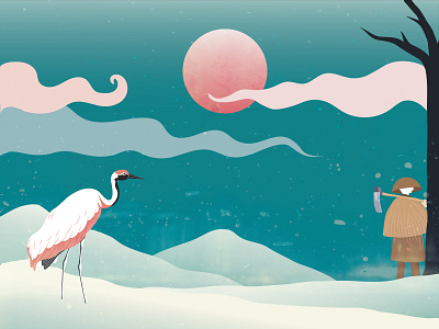 Winter Crane art crane digital art illustration japanese
