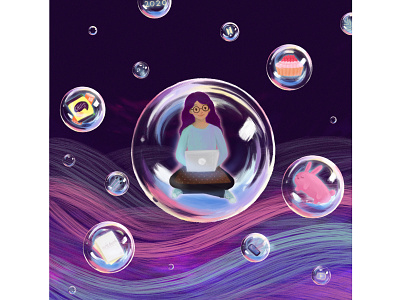 Girl In The Bubble art cartoon character creative design digital art female girl illustration photoshop purple