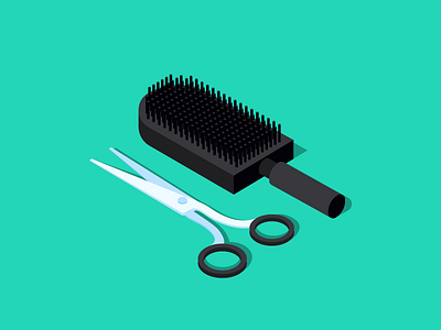 Salon Tools beauty comb brush cutting glamour grooming hair haircut isometric illustrtion salon sissor vector