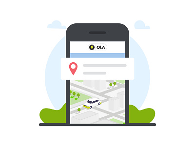 Android Permissions bangalore cabs car illustration isometric location ola phone walkthrough