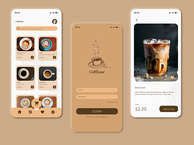 CoffEase coffe coffease coffee shop daily ui challenge mobile app mobile design ui ui design