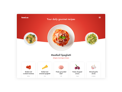 Concept UI for a gourmet recipe website