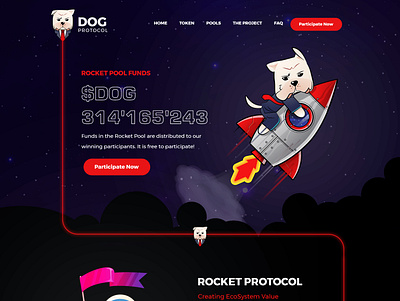 Website for NFT blockchain dog graphic design homepage nft protocol website