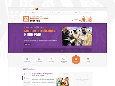 Sharjah Book Fair Website badge banner book complete design fair icons images logo menu presentation sharjah tabs uae ui ux website