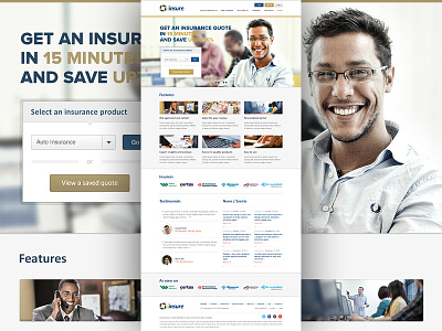 iinsure website design blue branding clean creative full website gold insurance interface logo design social network subpages ui ux website design