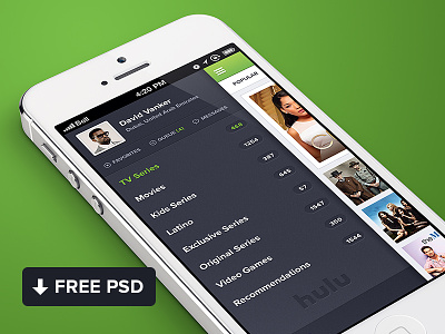 Hulu iPhone app design Free PSD app design file free freebie ios iphone mobile mockup photoshop psd website