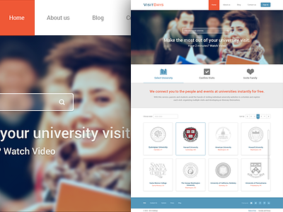 VisitDays homepage interface responsive signin signup subpage ui university user experience web website design widget